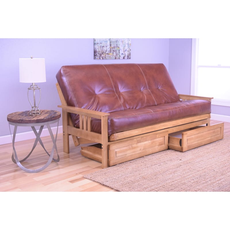 Somette Monterey Butternut Full-size Storage Futon Set with Mattress - Oregon Trail Saddle