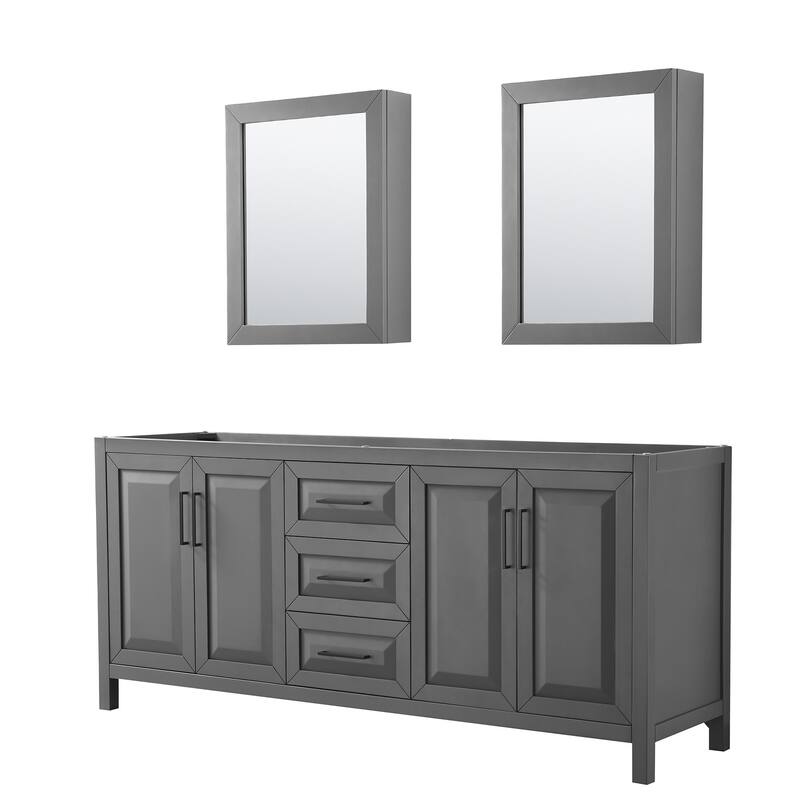 Wyndham Collection Daria 79" Double Free Standing Vanity Cabinet - - Dark Gray / Matte Black Hardware