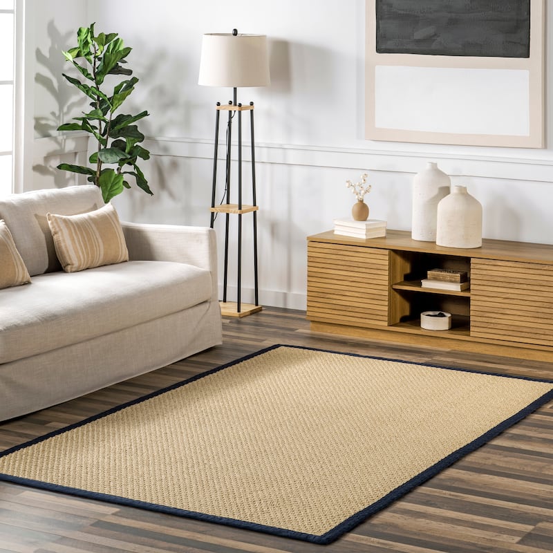 Nuloom Meena Faux Seagrass Bordered Indoor/Outdoor Area Rug - 5' x 8' - Navy