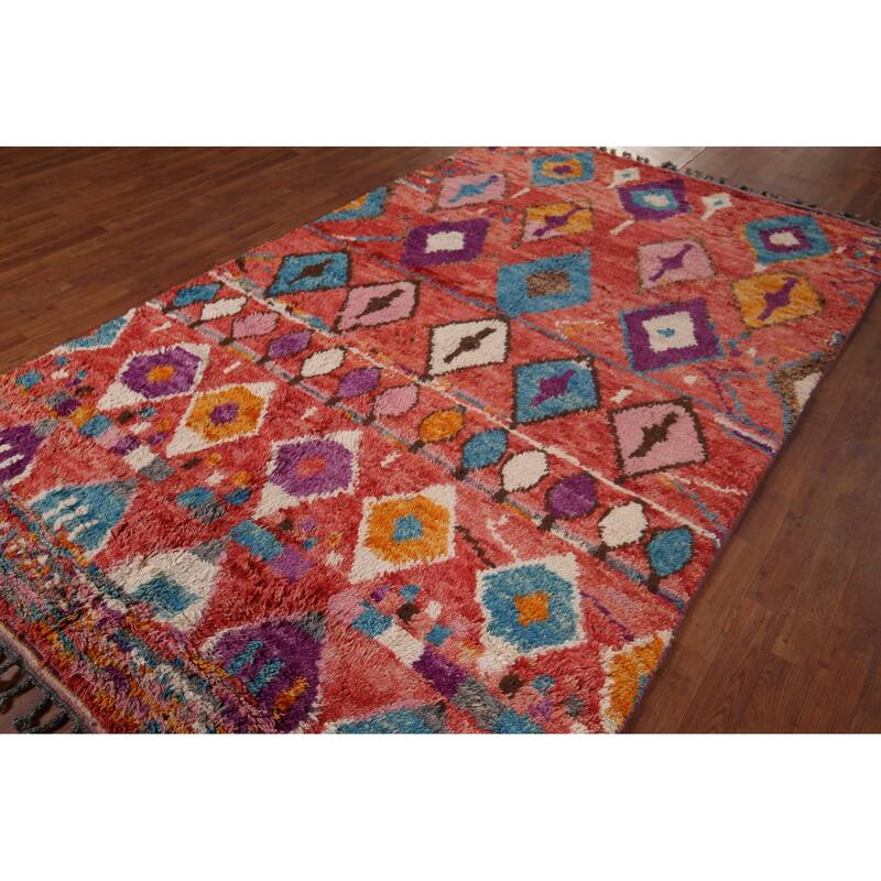 All-Over Geometric Plush Moroccan Area Rug Hand-Knotted Wool Carpet - 6'1"x 10'2"