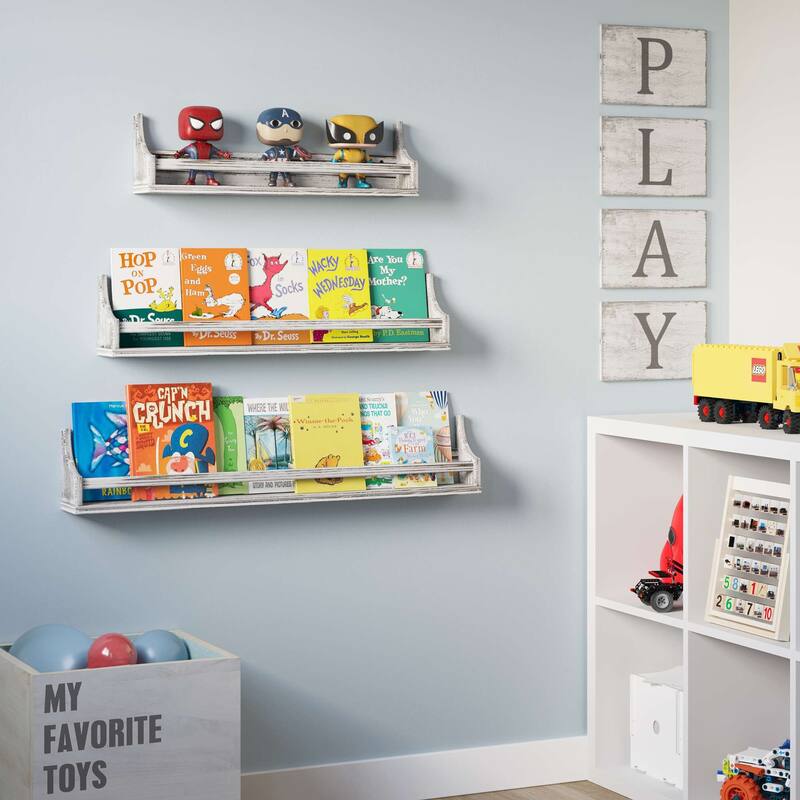 Wallniture Angel White Wall Shelves, Multi Length Bookshelves for Wall Decor, Shelving Unit for Storage,Display Shelves, 3pcs