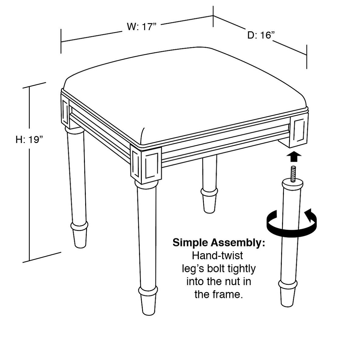 Rustic Grey Finish Foam/Linen/Wood Lattice Vanity Stool On Sale Bed