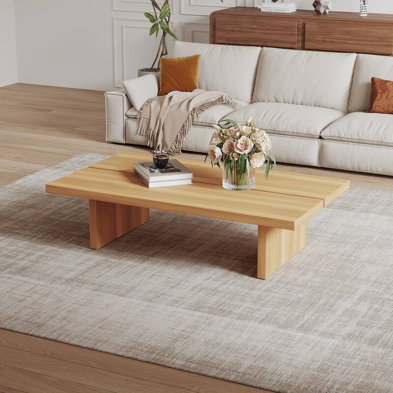 47" Mid Century Modern Black Wood Coffee Table,Rectangle Coffee Table for Livingroom
