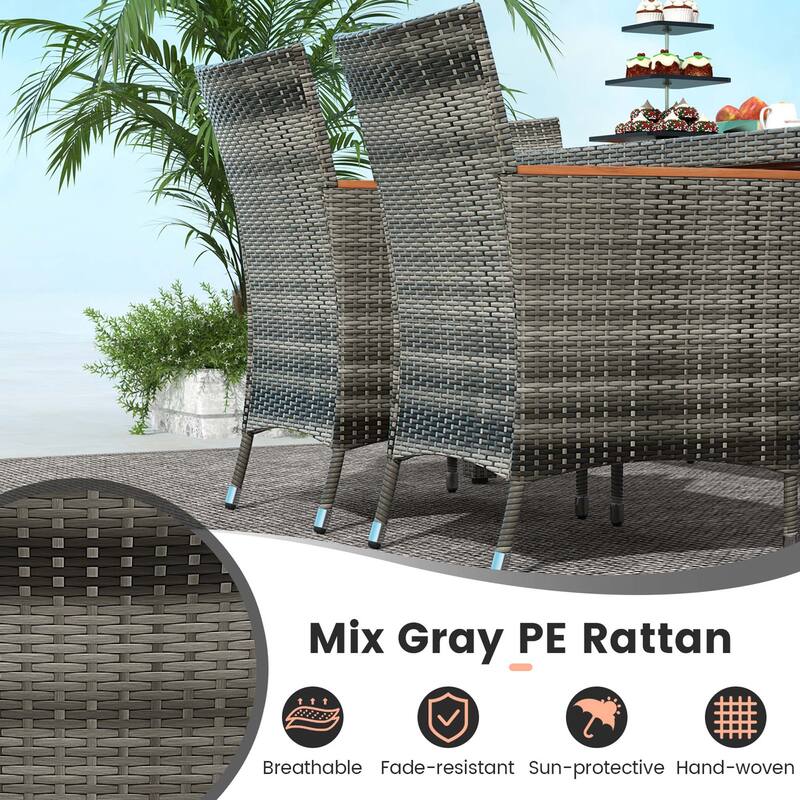 Costway 7 Pieces Outdoor Wicker Dining Set with Acacia Wood Table and - See Details