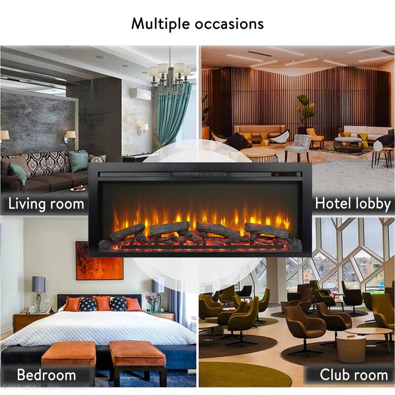 44" wall recessed electric fireplace with remote and Imitation Flame, LED light heater