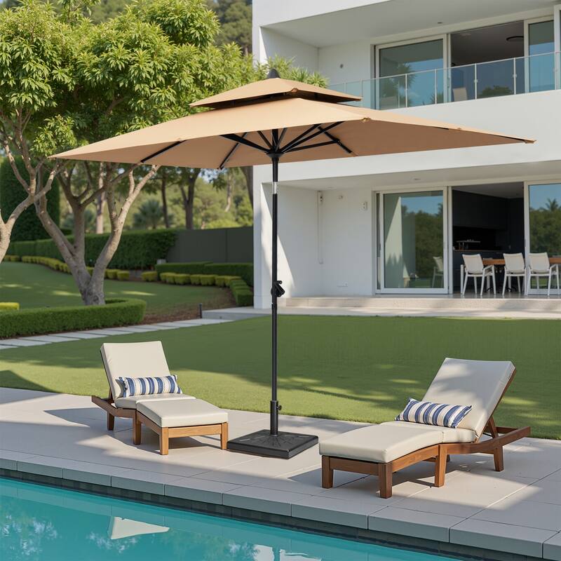 Crestlive Products 9 x 5 FT Double Top Patio Outdoor Market Umbrella and Base Stand