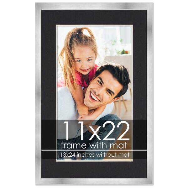11x22 Frame with Mat - Silver 13x24 Frame Wood Made to Display Print or ...