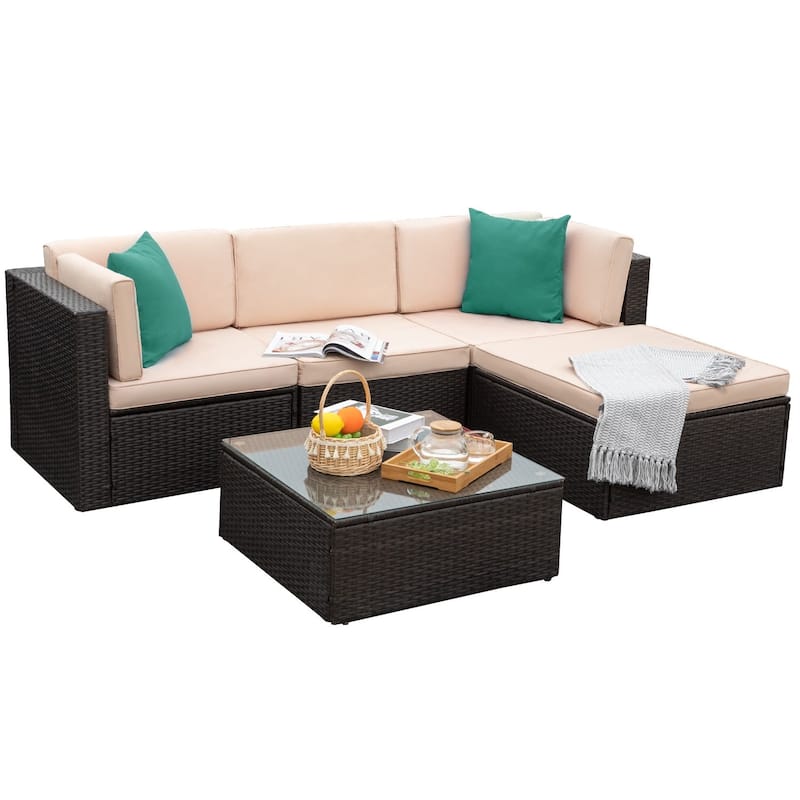 Homall 5 Pieces Patio Furniture Sets Outdoor Sectional Sofa Manual Weaving Rattan