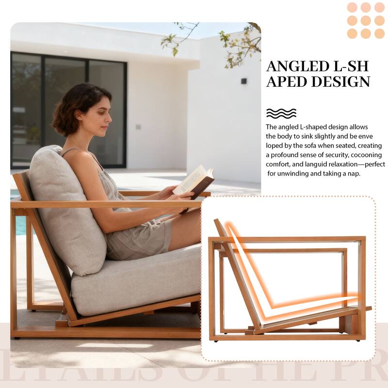 Outdoor Conversation Set 4-Piece Eucalyptus Wood Sofa Weather‑resistant Rope Weave Loveseat with Coffee Table