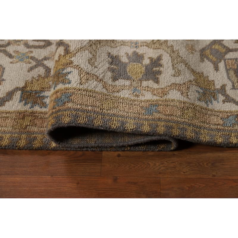 Geometric Gray Oushak Indian Area Rug Hand-Knotted Wool Carpet - 9'3"x 11'8"