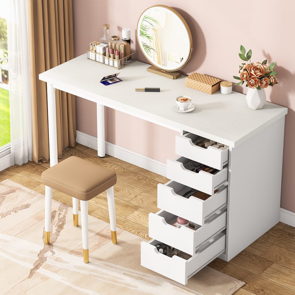 Modern Vanity Desk with 5 Reversible Drawers, Multiple Storage Makeup Desk, Christmas Gift for Home Use