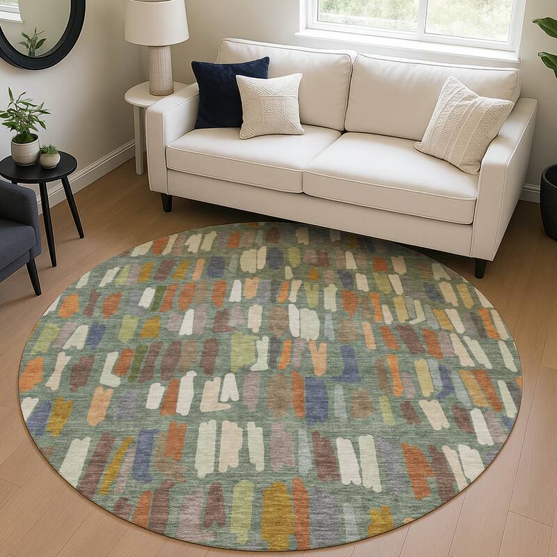 Machine Washable Indoor/ Outdoor Modern Mosaic Chantille Rug