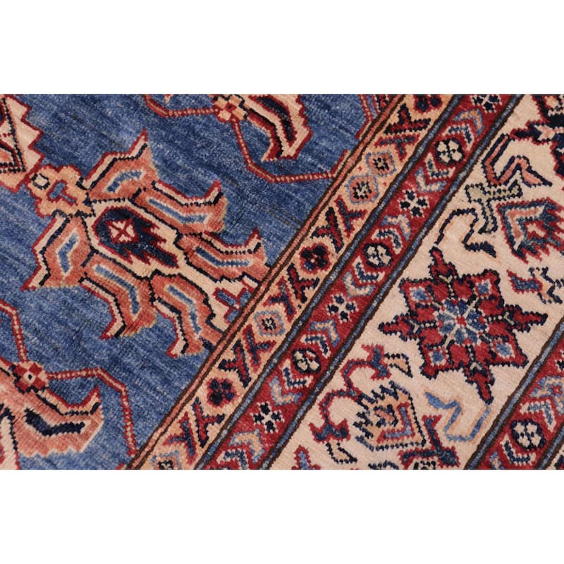 Tribal Super Kazak Kamila Light Blue/Natural Hand Knotted Wool Rug - 6'1'' x 9'6''