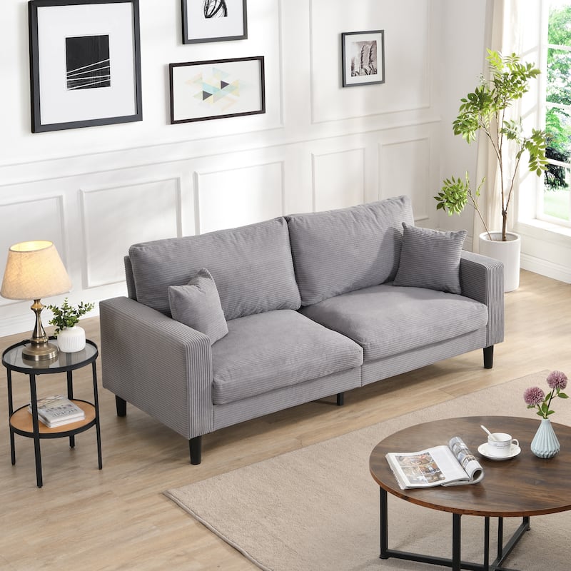 74 inch High Resilience 3 Seater Sofa Wooden Frame Comfy Modern Upholstered Light Gray