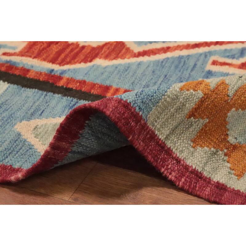 Hand Woven Oriental 100% Wool Carpet Southwestern Tribal Navy Blue & Blues Kilim Area Rug - 6' 3'' X 4' 1''