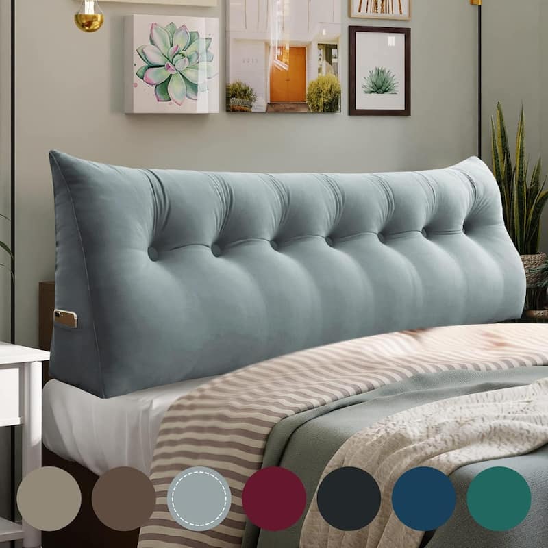 Velvet Headboard Reading Wedge Pillow for Bed Rest Sit Up Back Support - King - Grey