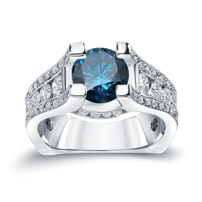 Auriya 14k Gold 3 1/4ctw Modern Blue Diamond Engagement Ring