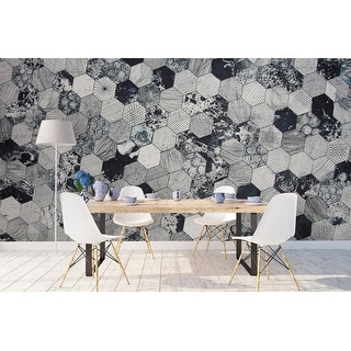 Hexagon Dark Geometric Pattern REMOVABLE TEXTILE Wallpaper - Bed Bath ...