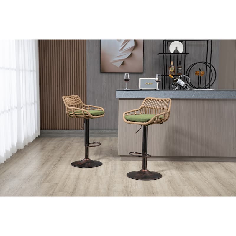 Set of 2 Swivel Upholstered Adjustable Counter Height Bar Stools With Footrest