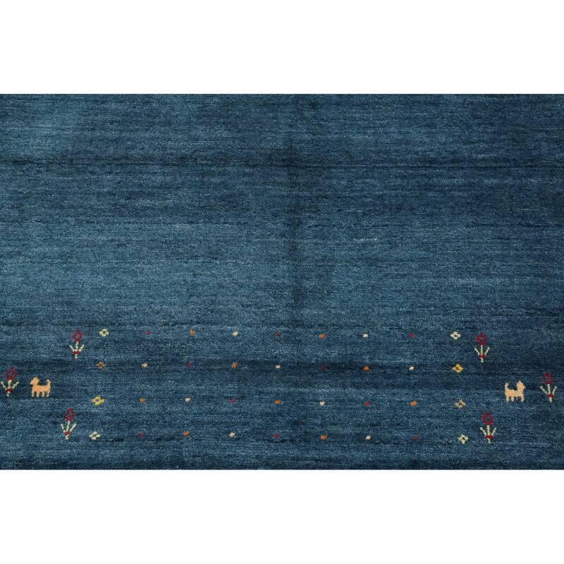 Hand Knotted Oriental Viscose Silk Carpet Tribal Animal Pictorial Navy Blue & Blues Gabbeh Area Rug - 9' 9'' X 10' 0''