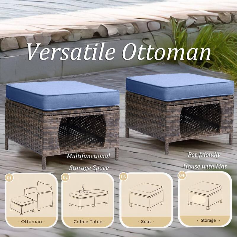 5-piece Outdoor Patio Wicker Conversation Sets With Storage Ottomans