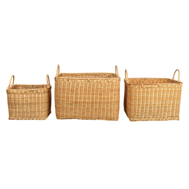 Various Rattan Baskets with Handles - 20.5"L x 20.5"W x 17.7"H