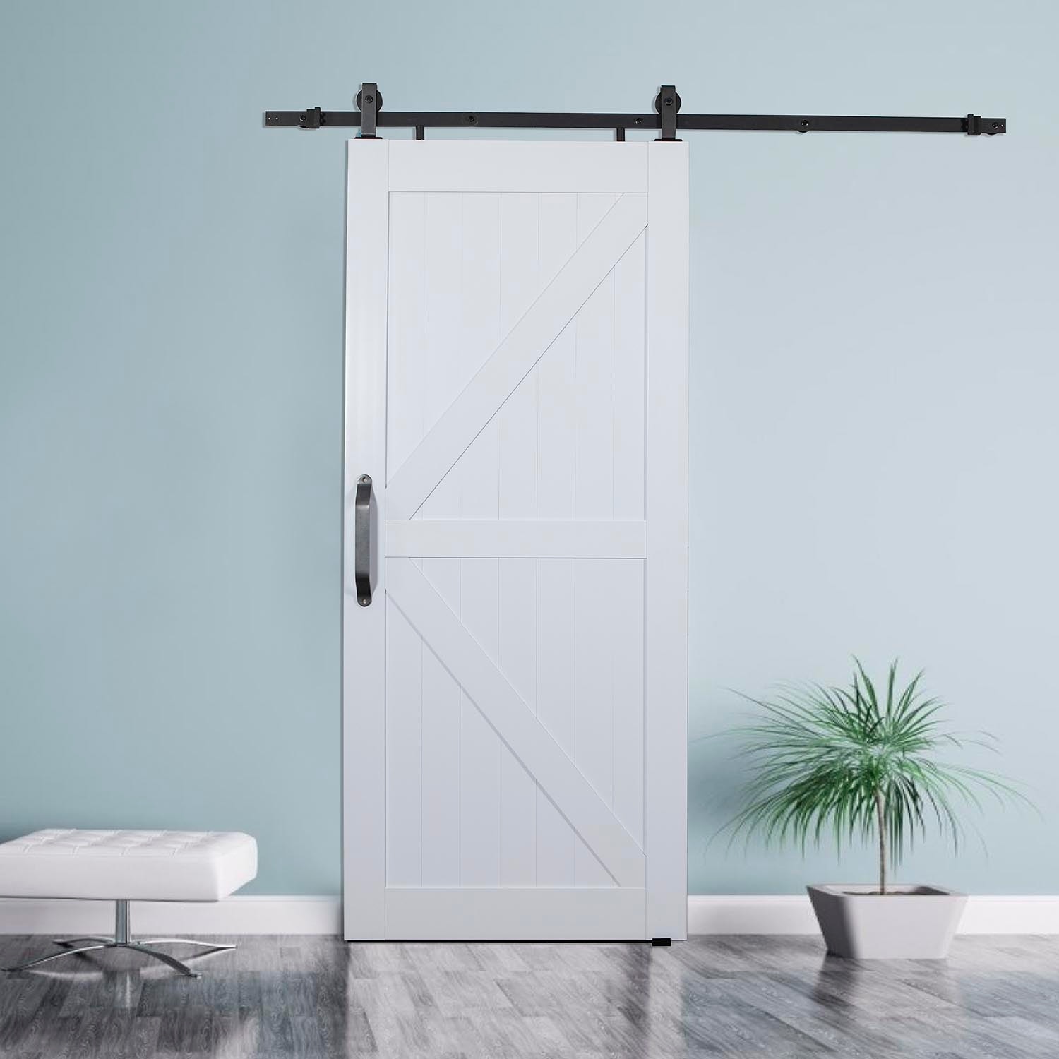 Montana White PVC Barn Door H or K Style Sliding Door 36 x 84 Assembly Required