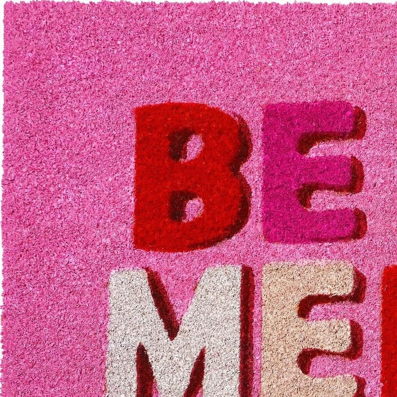 HomeRoots 17" X 29" Pink Red And White Christmas Outdoor Coir Door Mat - 17.00' X '29.00