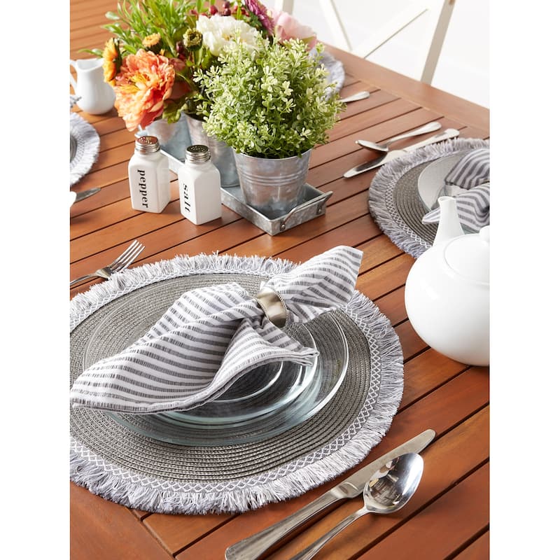 DII Nautical Blue Round Fringed Placemat Set/6