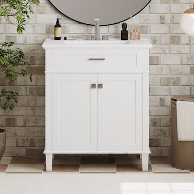 30-inch bathroom vanity with ceramic basin, soft close door and adjustable shelves