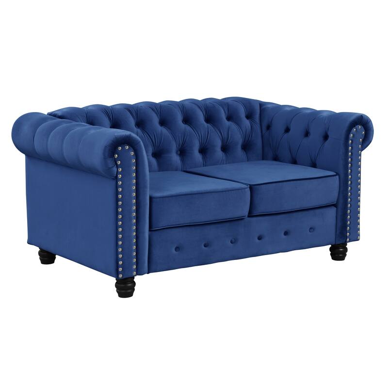 Classic Tufted Velvet Upholstered Chesterfield Club Chair Loveseat Sofa 3 Pieces with Nailhead for Living Room by Morden Fort