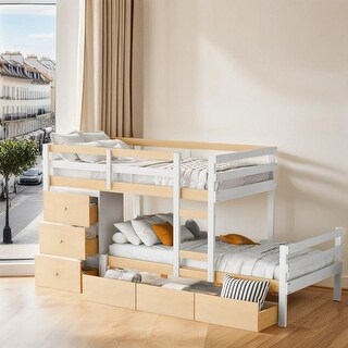 Artsy Twin over Twin Loft Bunk Bed with Drawers and Ladder, Natural