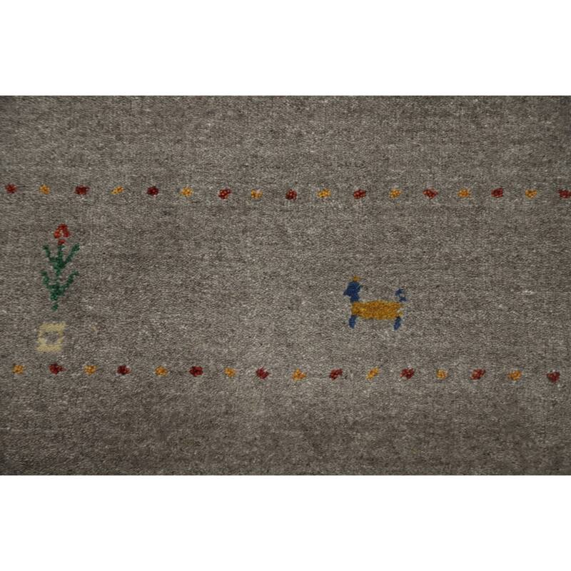 Hand Knotted Oriental 100% Wool Carpet Tribal Animal Pictorial Greys & Charcoal Gabbeh Area Rug - 8' 0'' X 6' 0''
