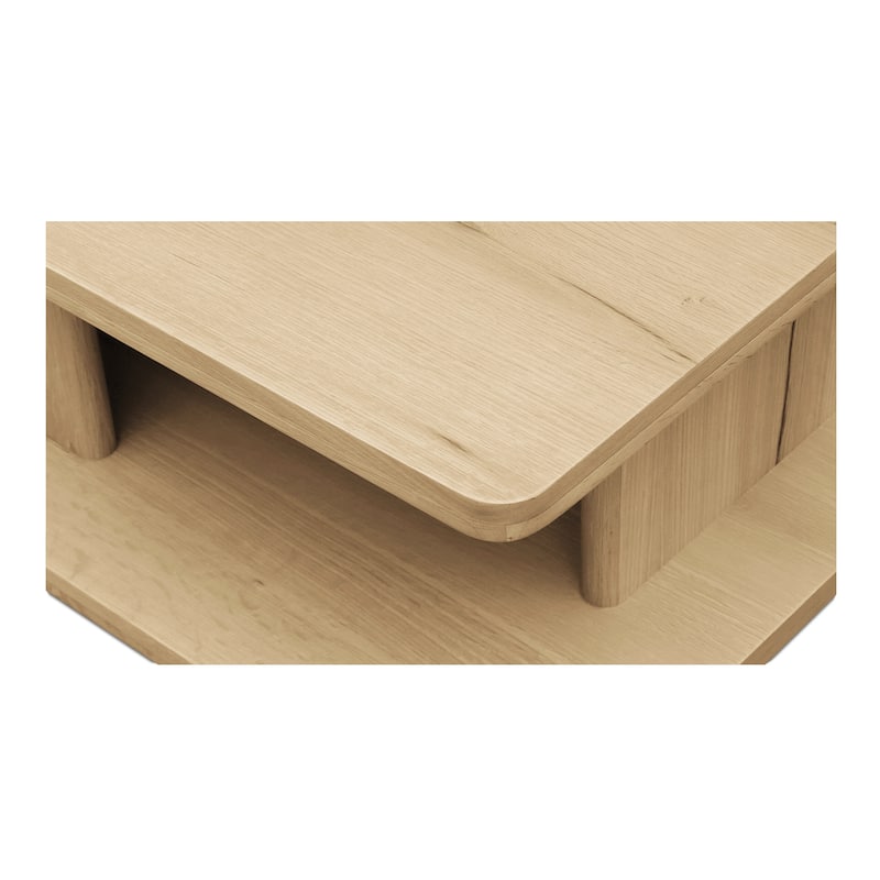 NADAAL STUDIOS Thalor Coffee Table, Large Rectangular Solid Oak Edge, Bullnose Vertical Support, Dark Brown