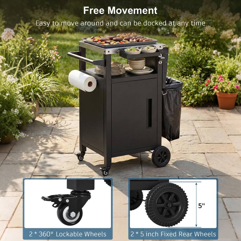 33.9 Inch Outdoor Grill Cart with Stainless Steel Top and Storage Cabinet