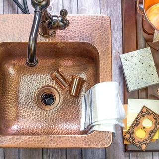 Angelico Copper 15" Single Bowl Drop-In Kitchen Sink with 1 Hole