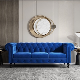 Tufted Velvet Chesterfield Loveseat Sofa with Rolled Arms And Wooded ...