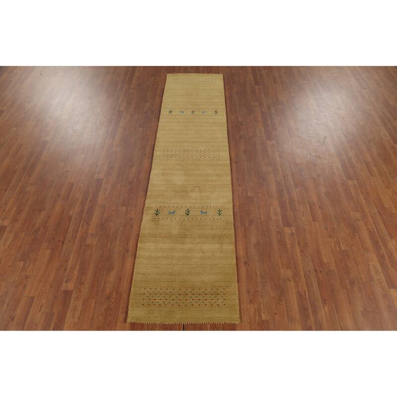 Tribal Yellow Gabbeh Indian Runner Rug Handmade Wool Carpet - 2'4"x 9'9"