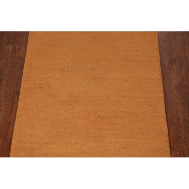 Orange Modern Gabbeh Runner Rug Handmade Solid Wool Carpet - 2'8" x 9'7"