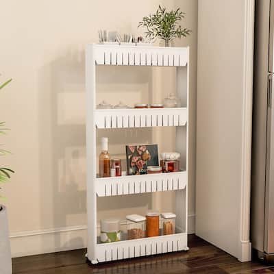 4-Tier Storage Organizer Rack - Plastic Rolling Cart by Everyday Home (White)