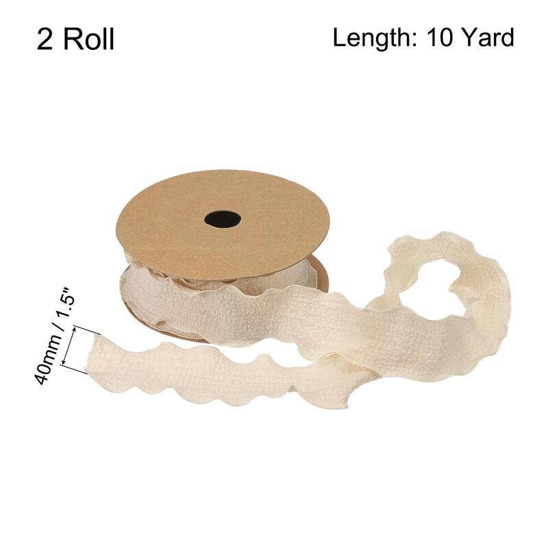 2pcs 1.5 Inch 10 Yard Satin Double Ruffle Edge Ribbon Solid Color - Apricot