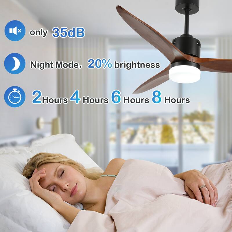 CurveCurio 52'' Indoor Classical LED Sliver Ceiling fan with LED light and Remote, DC Motor, 3 Wood Blades - 52 inches