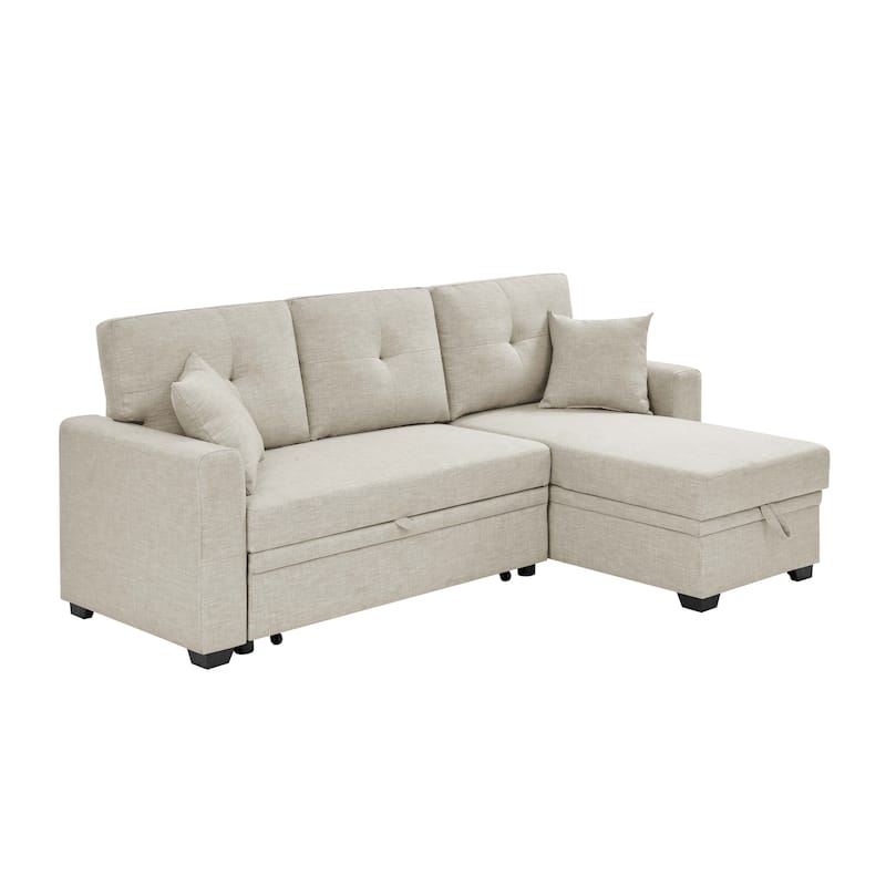 Polyester Upholstered Sleeper Sofa with Chaise and Storage 84 Inch Wide