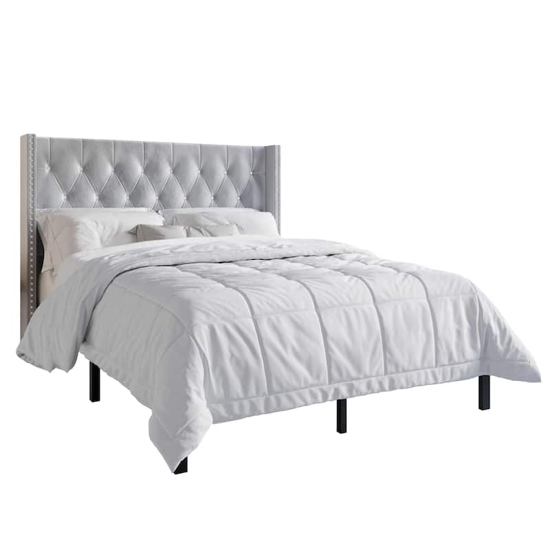 CraftPorch 3 Piece Bedroom Nightstands Set Wingback Tufted Bed