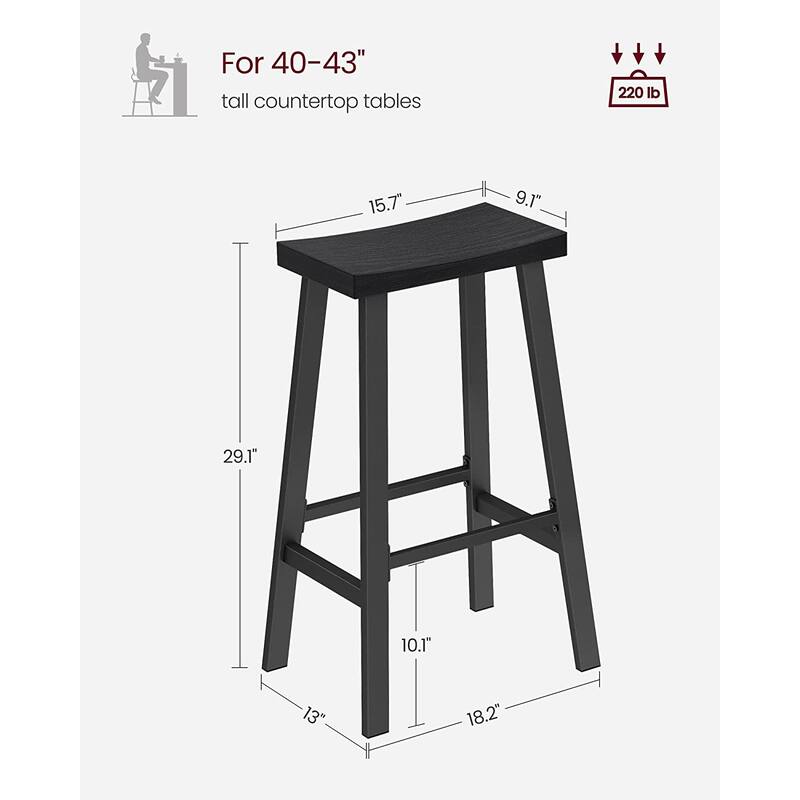 Bar Stools Set of 2, Bar Chairs with Footrest, 29.1 Inches Tall Kitchen Breakfast Stools, Industrial, Living Room Party Room