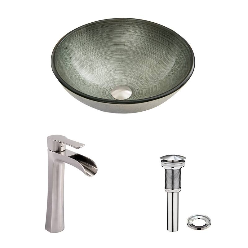 Vigo 16-1/2" Glass Bathroom Vessel Sink with Niko Single Hole Bathroom
