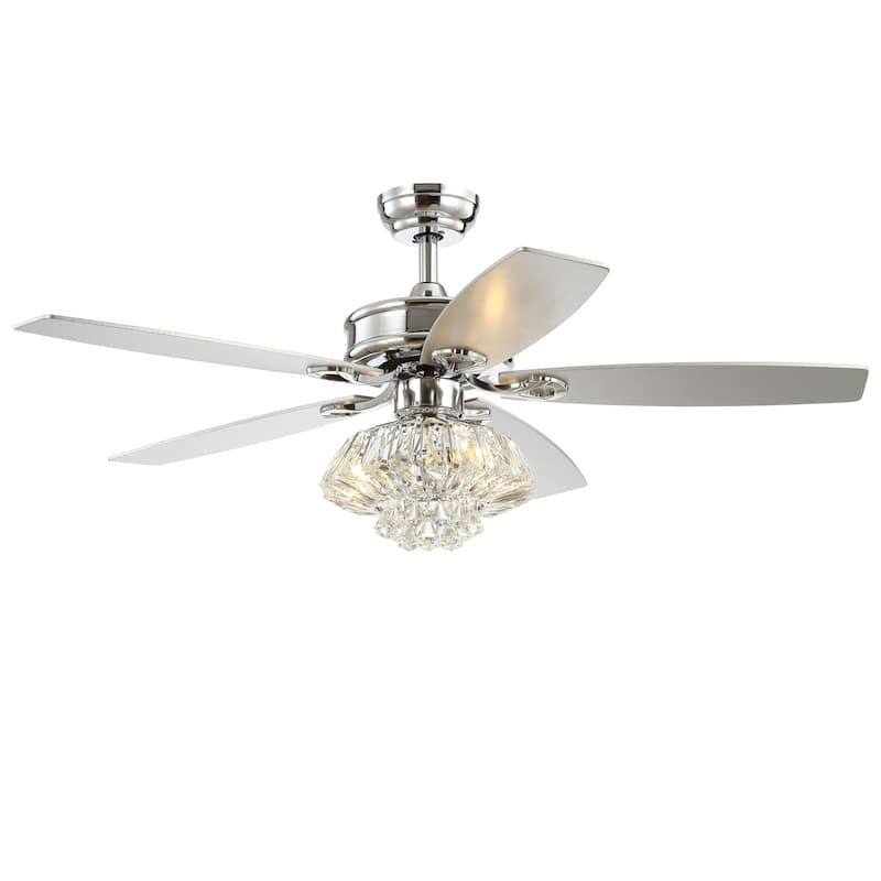 Moravia 48" 3-Light Glam Crystal Drum LED Ceiling Fan With Remote, Chrome by JONATHAN Y