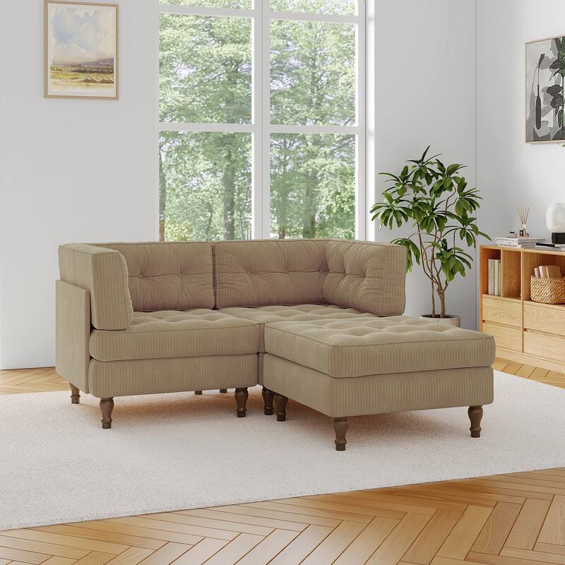 Corduroy Upholstered Modular Corner Sectional Sofa with Reversible Ottoman