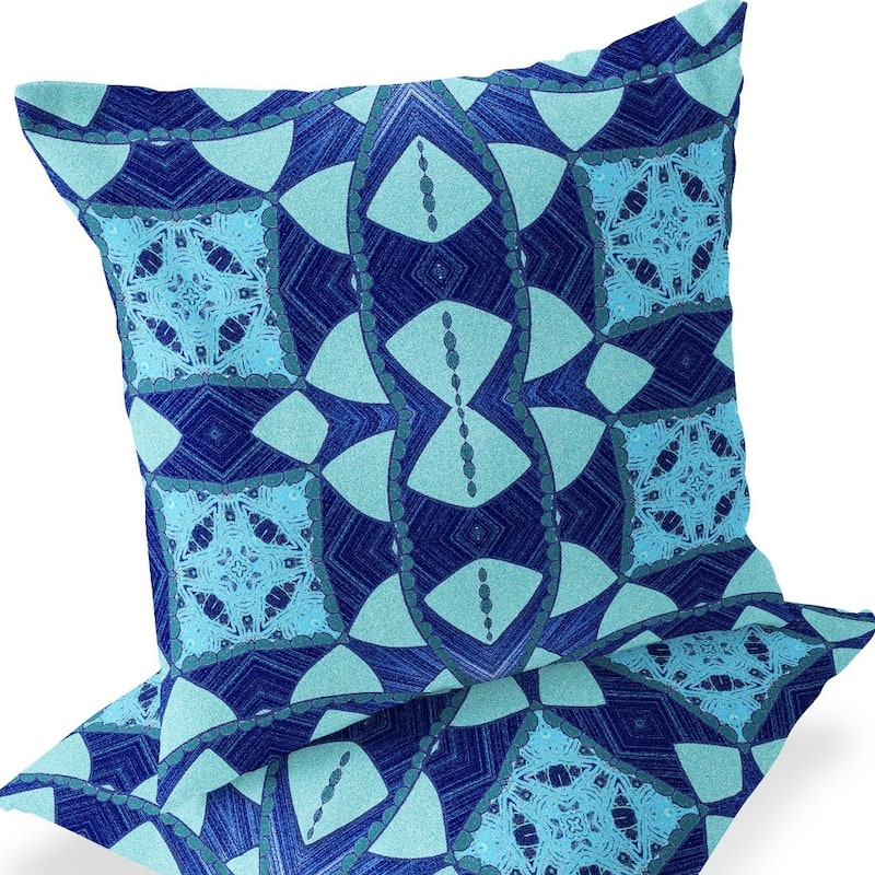 HomeRoots Set of Two 16" X 16" Blue and Green Blown Seam Eclectic Indoor Outdoor Throw Pillow - 16.00' X '16.00' X '5.00