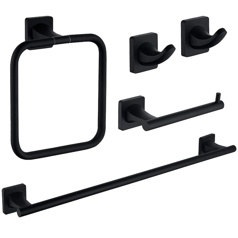 Wall-Mount 5 -Piece Bath Hardware Set - Satin Black